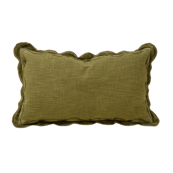 Velvet Scalloped Pillow - Moss (21" x 12")