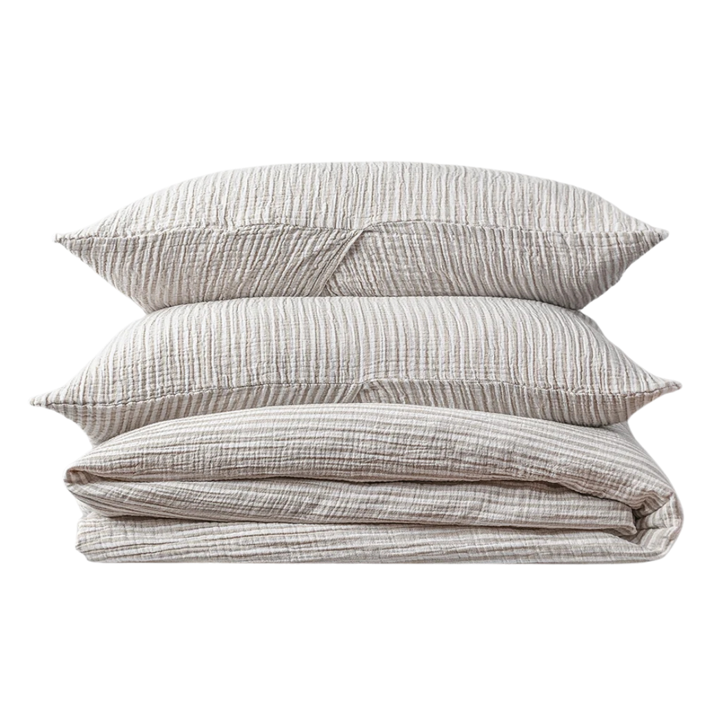 Tuck Cloud Duvet Cover Set - Taupe/Stripe (Two Sizes Available)