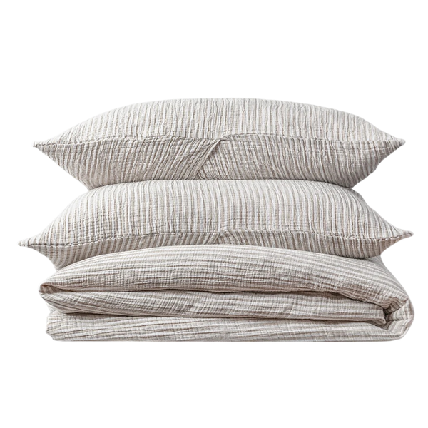 Tuck Cloud Duvet Cover Set - Taupe/Stripe (Two Sizes Available)