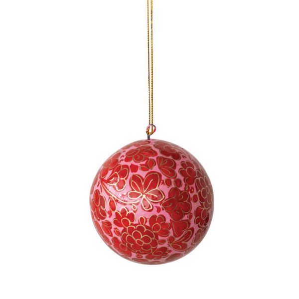Floral Ball Ornament - Red/Pink (Two Sizes Available)