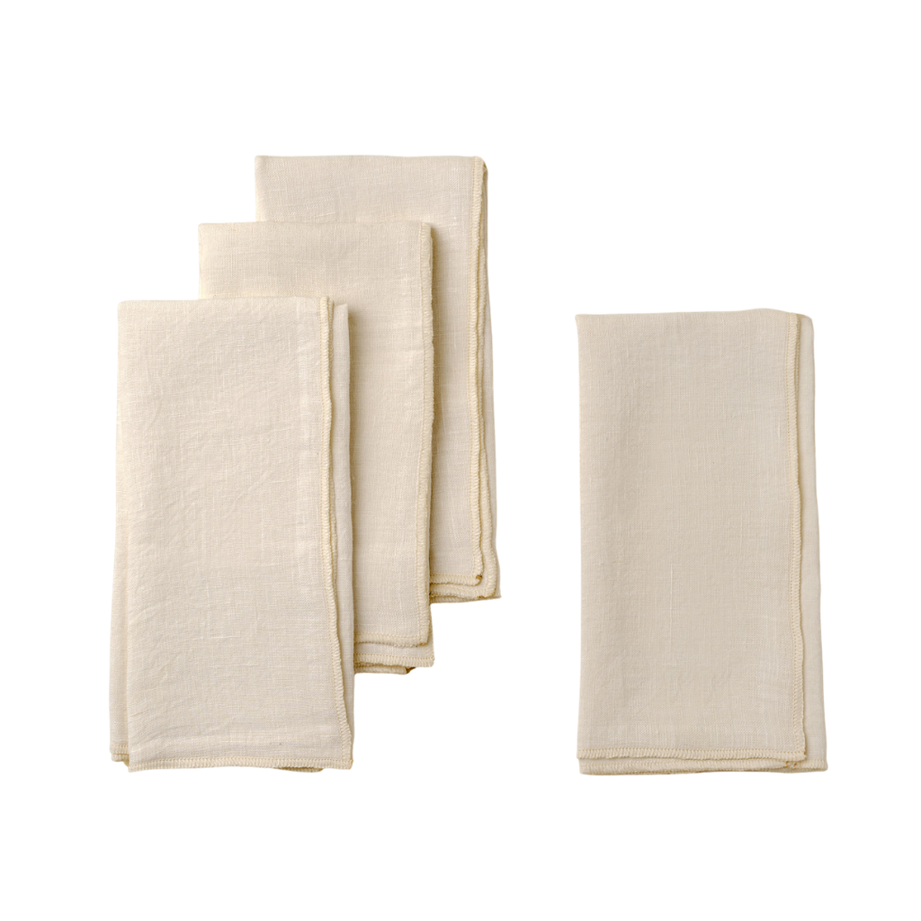 Set of 4 Stonewashed Linen Napkins - Ivory