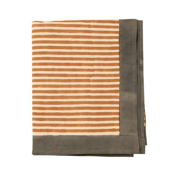 Terracotta Stripe Block Print Tablecloth (104" x 60")