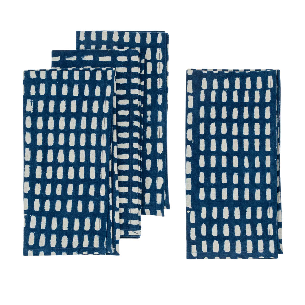 Indigo Block Print Napkins - Dashes (Sold Individually)