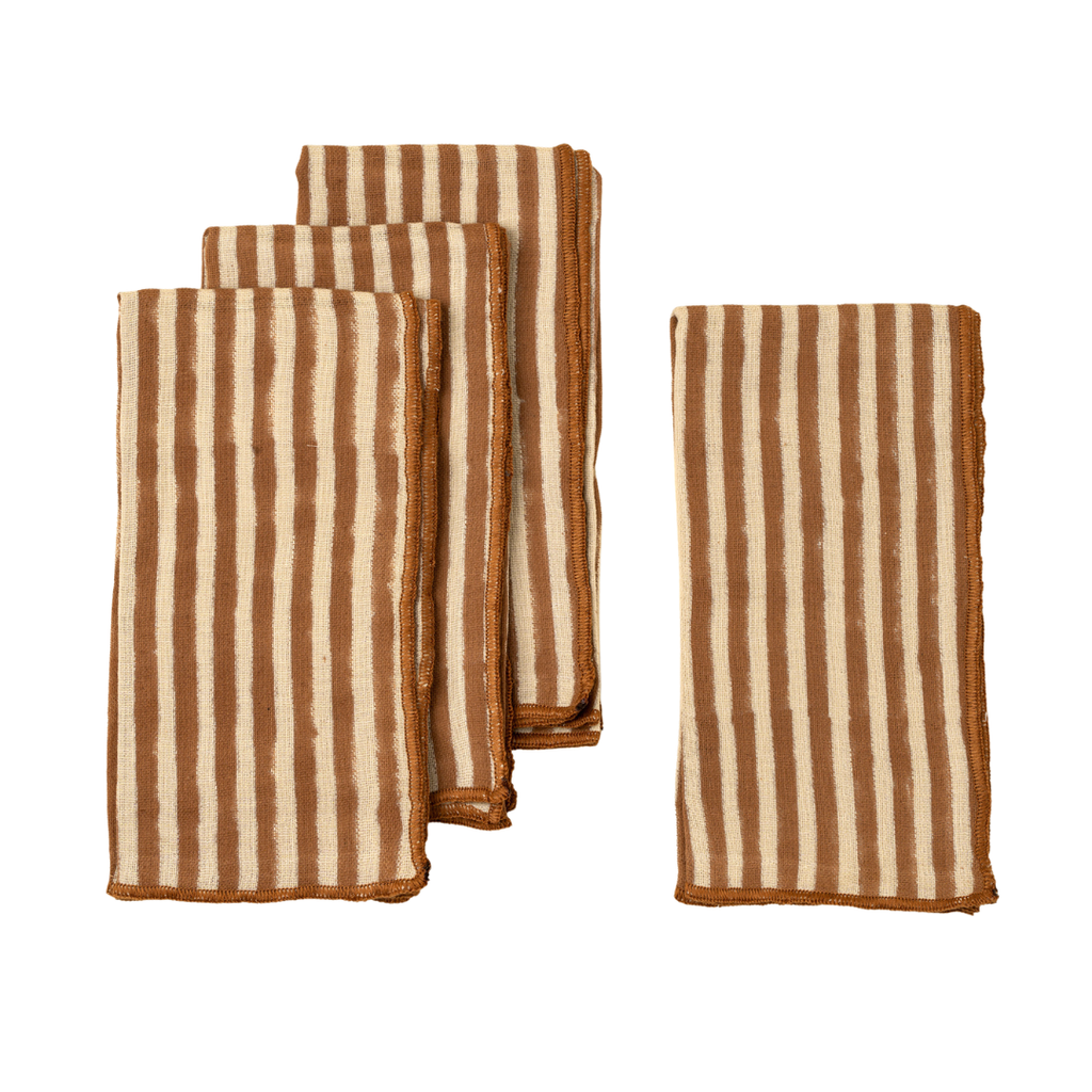 Terracotta Stripe Block Print Napkins (Sold Individually)