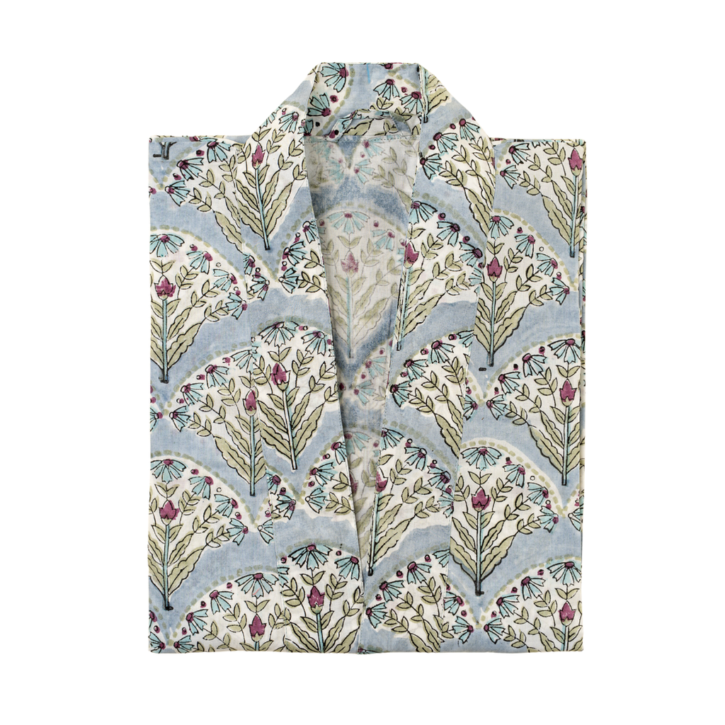 Sakura Block Print Kimono - Blue
