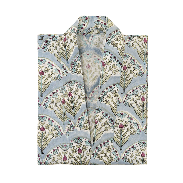 Sakura Block Print Kimono - Blue