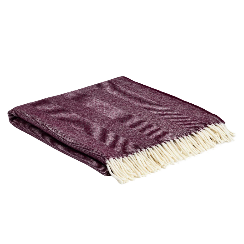 McNutt of Donegal Merino Lambswool Blanket - Burgundy Herringbone