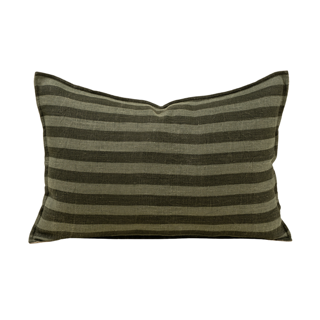 Striped Reversible Linen Pillow - Sage (Two Sizes Available)