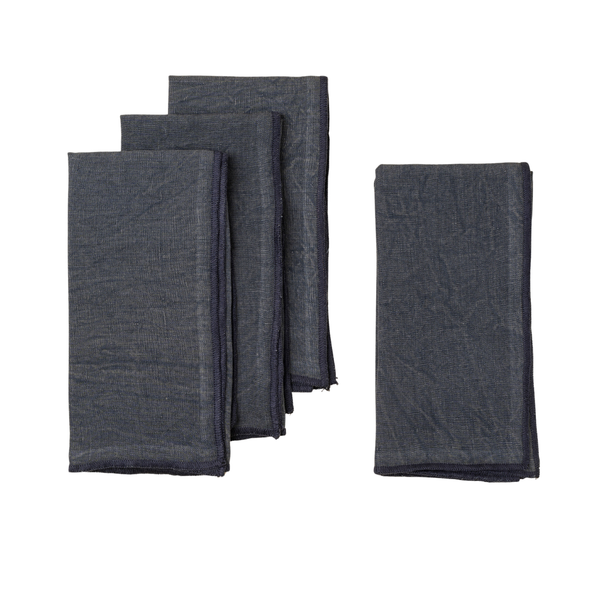 Set of 4 Stonewashed Linen Napkins - Navy