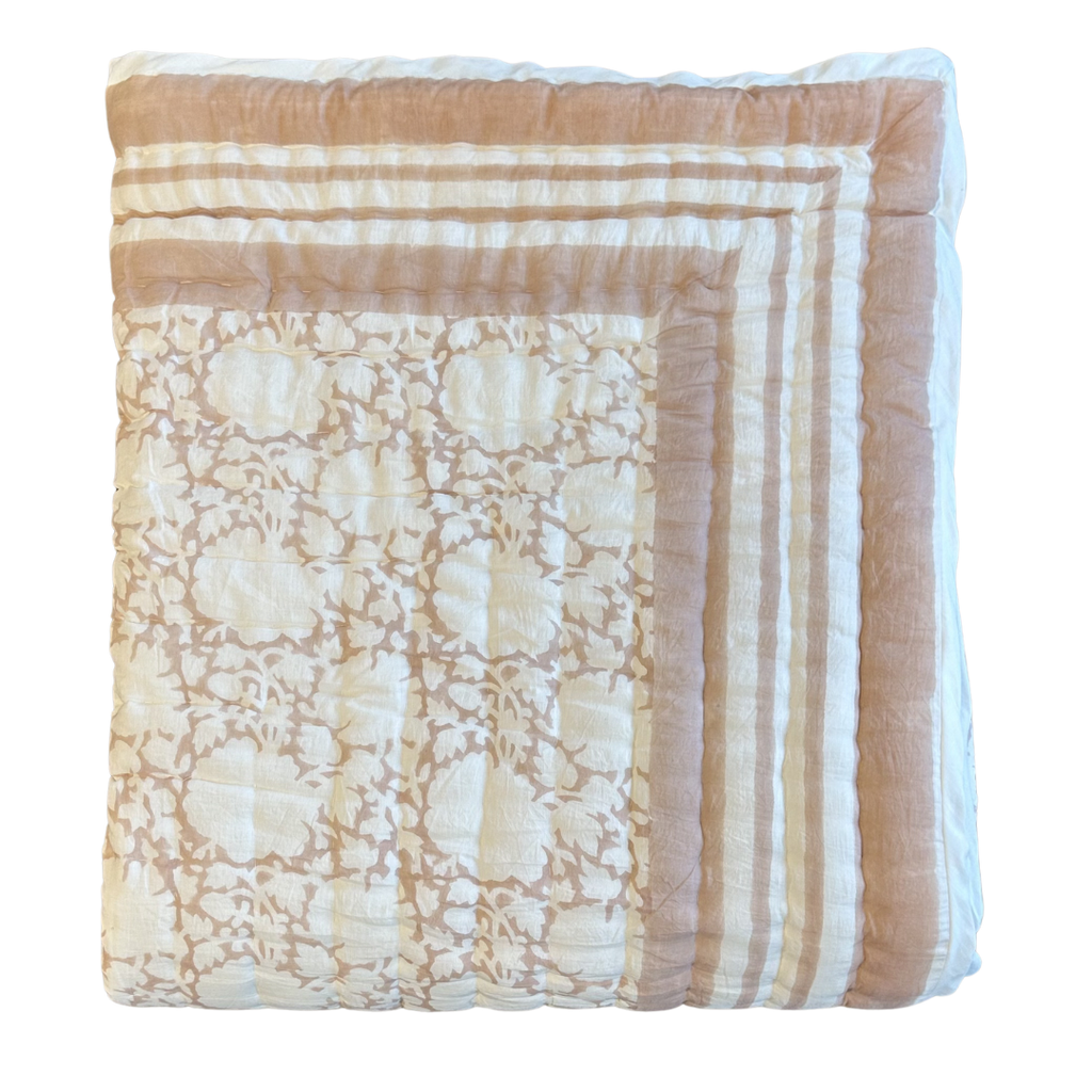 Block Print Peony Quilt - Plaster (Two Sizes Available)