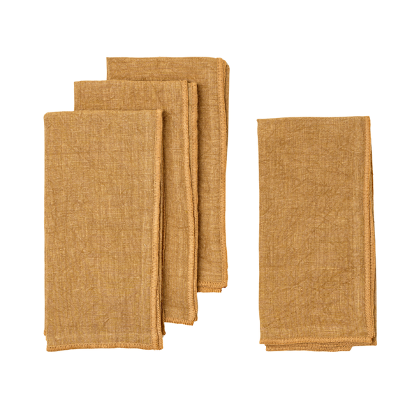Set of 4 Stonewashed Linen Napkins - Mustard