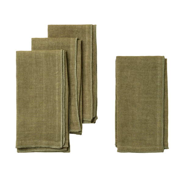 Set of 4 Stonewashed Linen Napkins - Forest Green