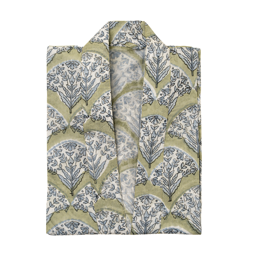 Sakura Block Print Kimono - Green