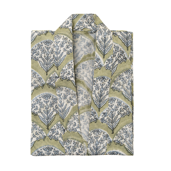 Sakura Block Print Kimono - Green