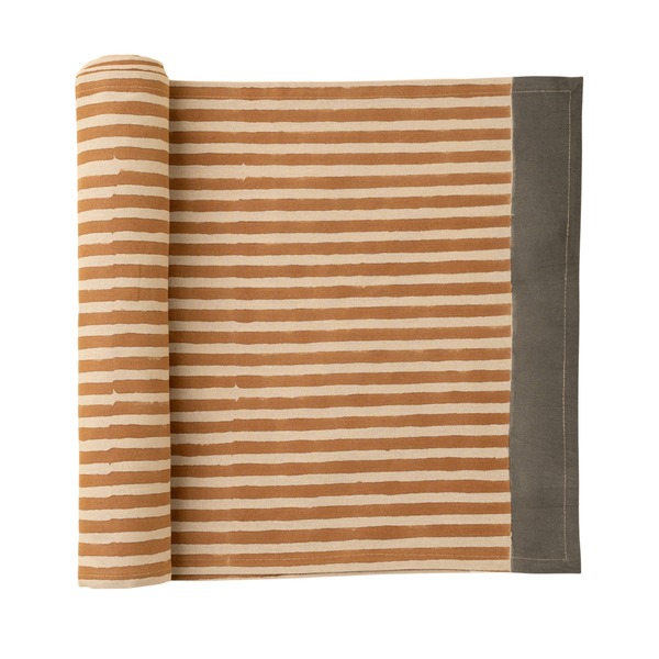 Terracotta Stripe Block Print Table Runner - 108"L
