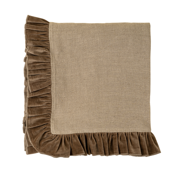 Velvet Ruffle Linen Throw - Chocolate