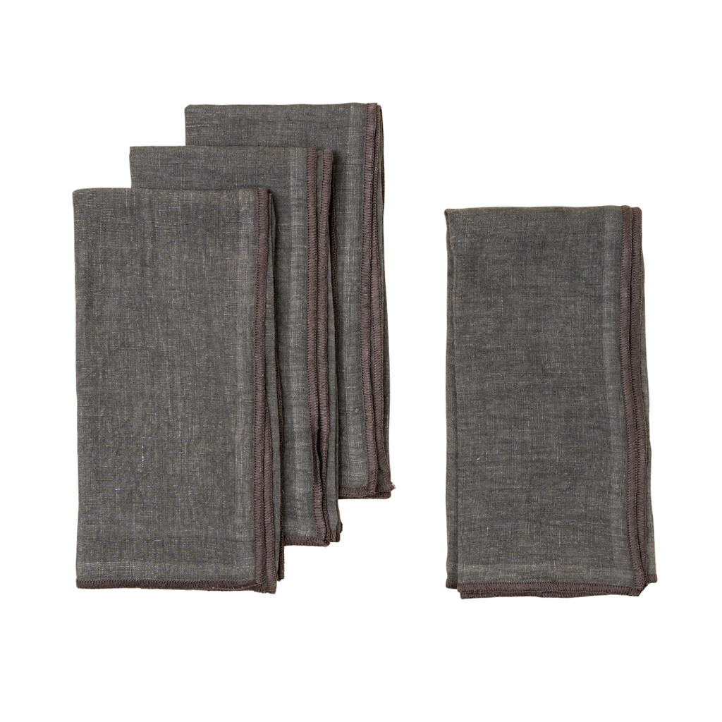 Set of 4 Stonewashed Linen Napkins - Slate Blue