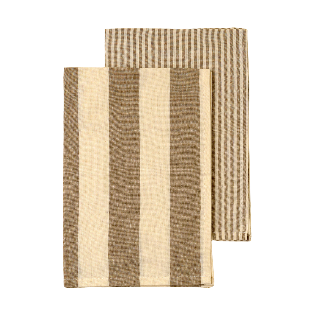Hampton Stripe Tea Towels - Stone (Two Styles Available)