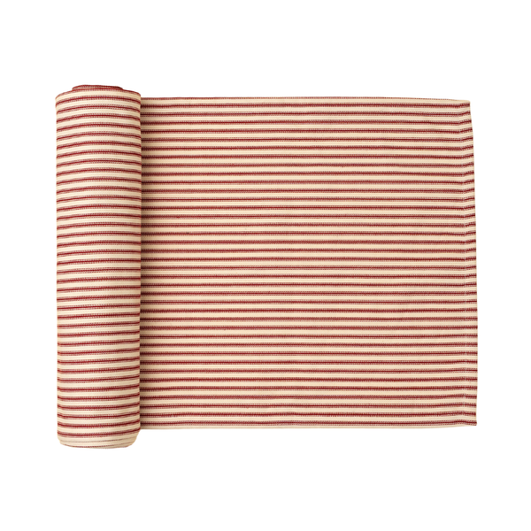 Ticking Stripe Table Runner - Red (108"L)