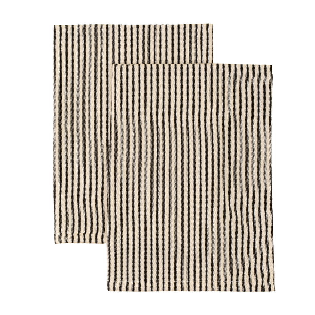 Ticking Stripe Tea Towel - Black (Sold Individually)