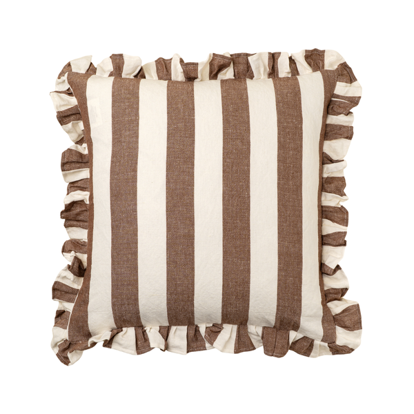 Ruffle Wide Stripe Pillow - Brown (20" x 20")
