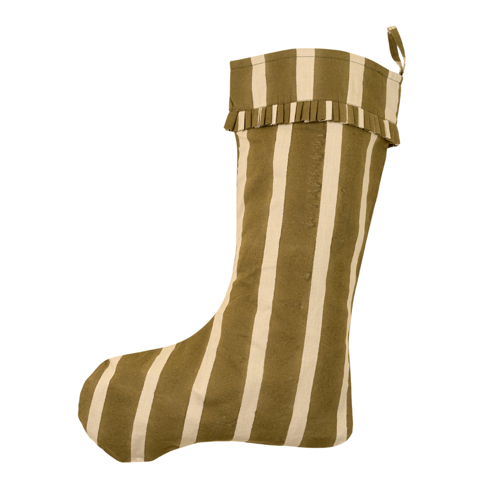 Striped Block Print Stocking - Olive