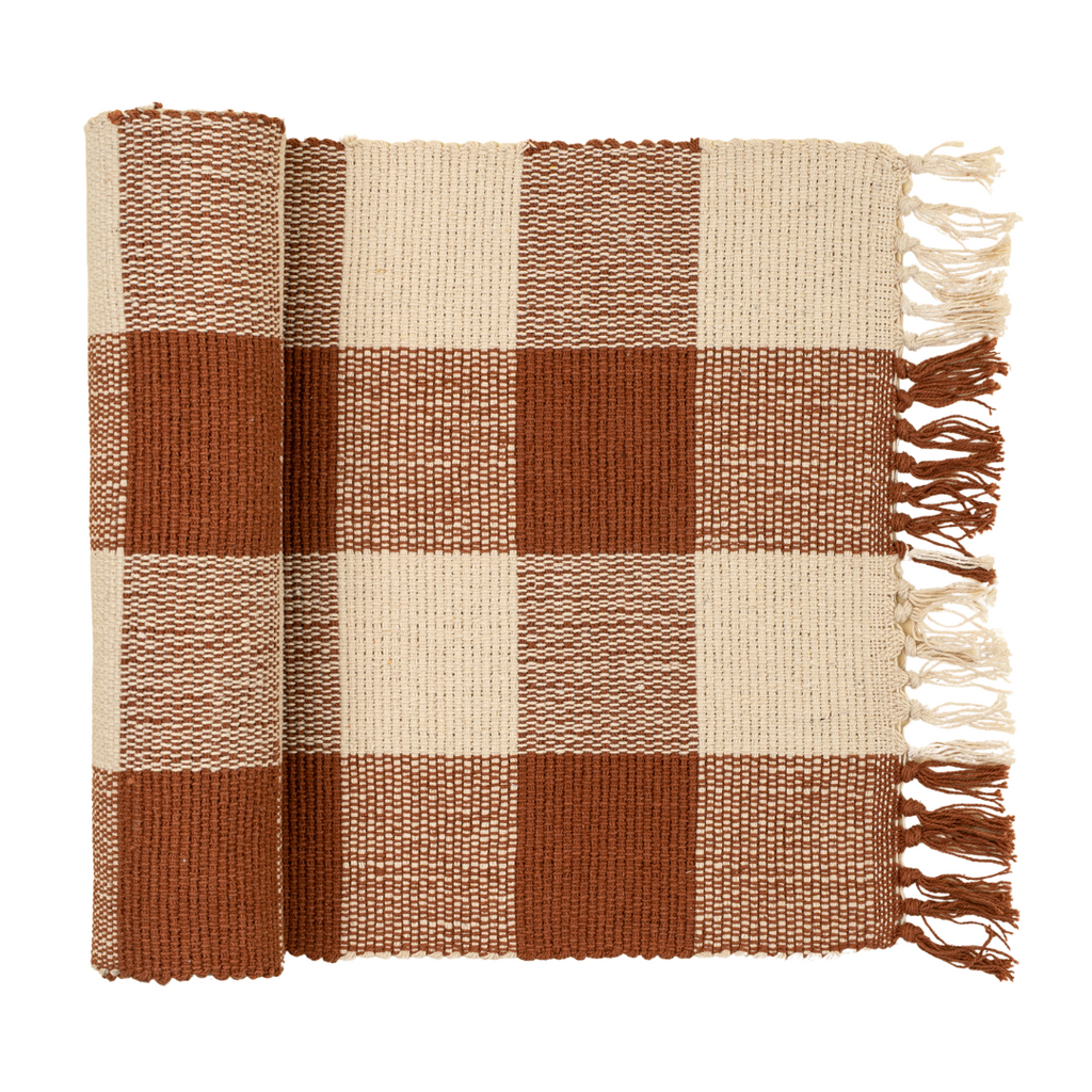Gingham Table Runner - Terracotta (72" x 16")