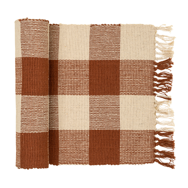 Gingham Table Runner - Terracotta (72" x 16")