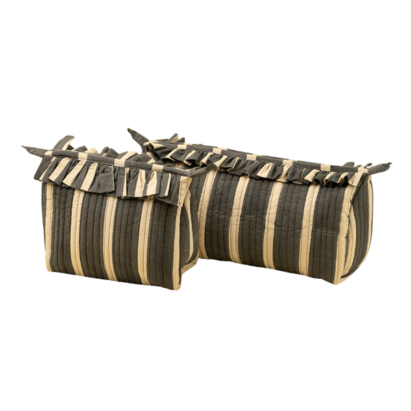 Block Print Stripe Pouch - Charcoal (Two Sizes Available)
