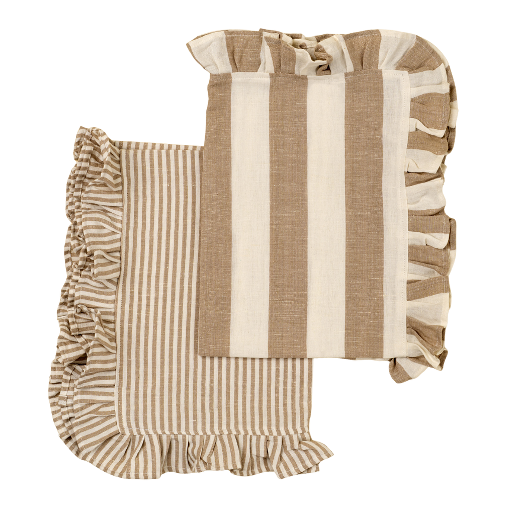 Ruffle Stripe Tea Towels - Beige (Two Styles Available)