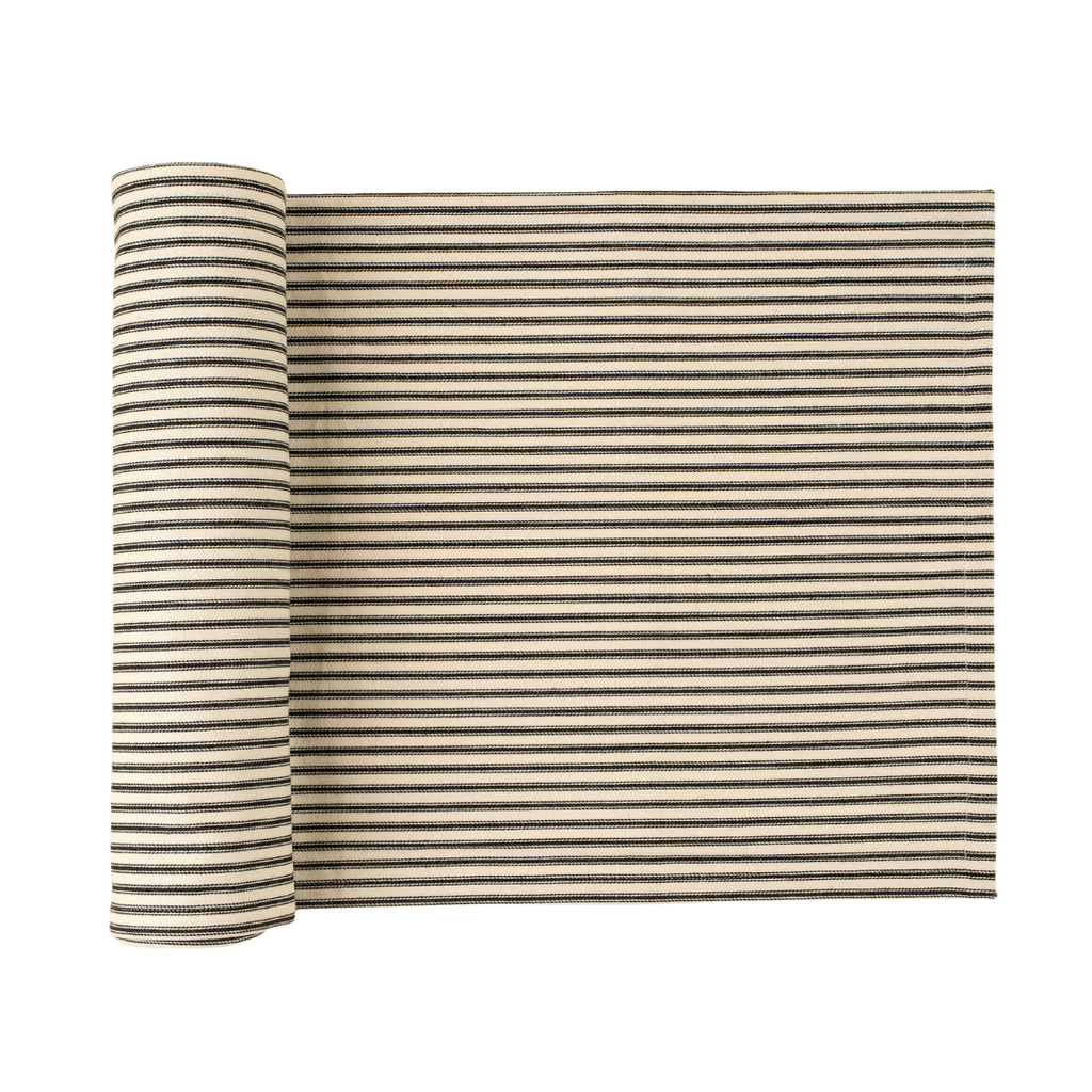 Ticking Stripe Table Runner - Black (108"L)