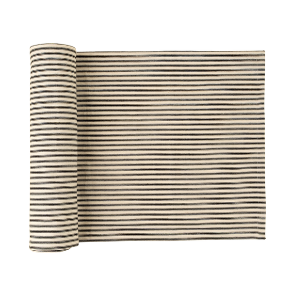 Ticking Stripe Table Runner - Black (108"L)