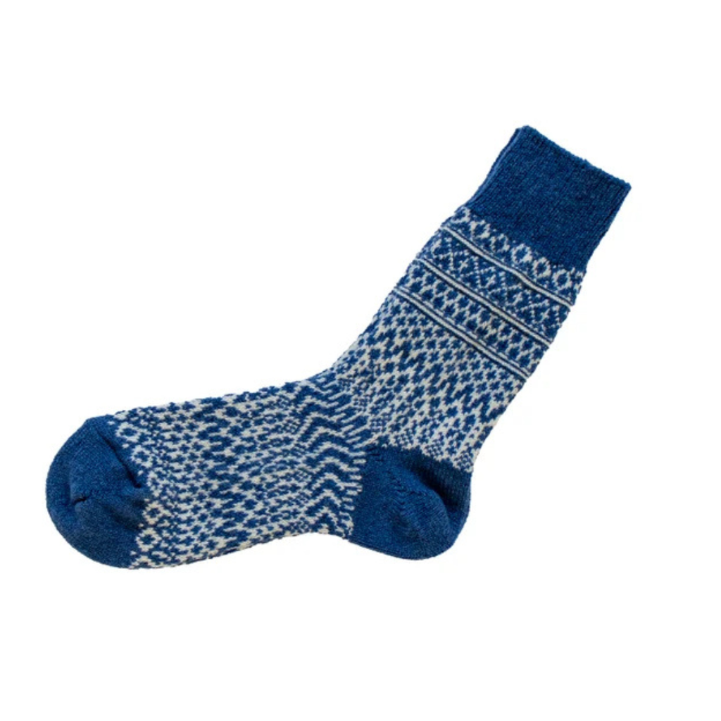 Wool Jacquard Socks - Seagulls Blue