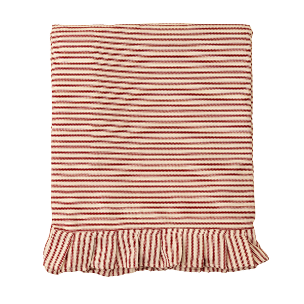 Ticking Stripe Ruffle Tablecloth - Red (110" x 60")