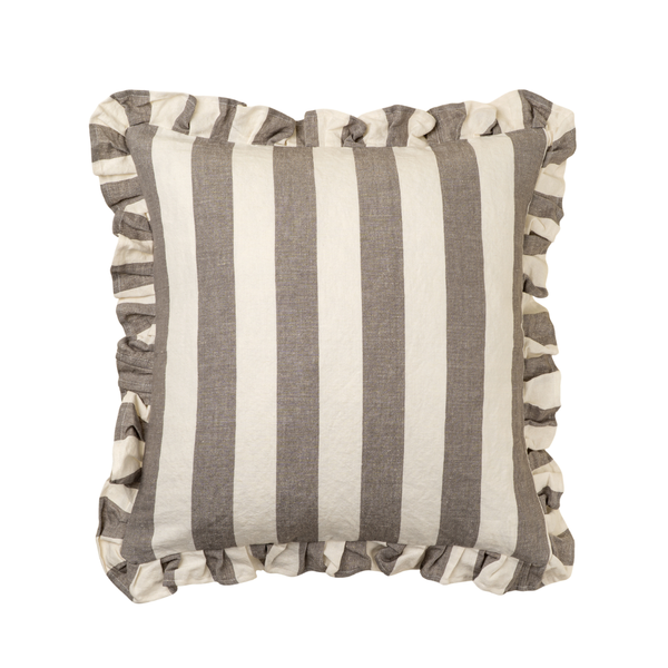 Ruffle Wide Stripe Pillow - Grey (20" x 20")