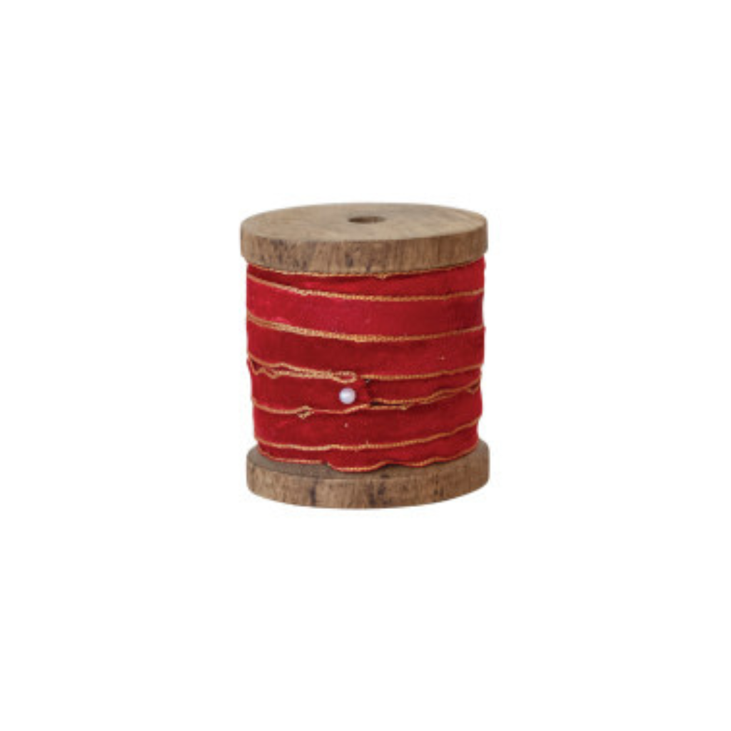 Velvet Ribbon on Wood Spool (Three Colours Available)