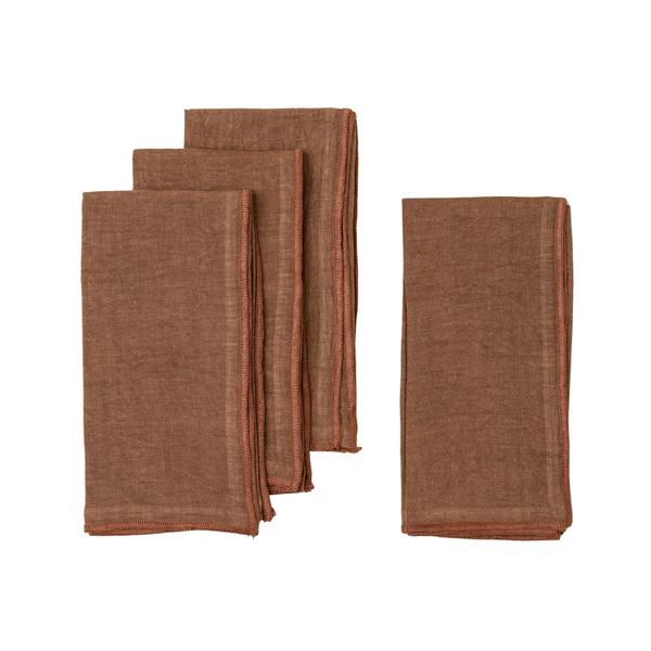 Set of 4 Stonewashed Linen Napkins - Mahogany