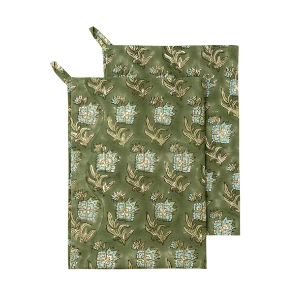 Elowen Block Print Tea Towel (Sold Individually)