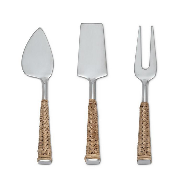 Rattan Handle Cheese Knives (Set of Three)