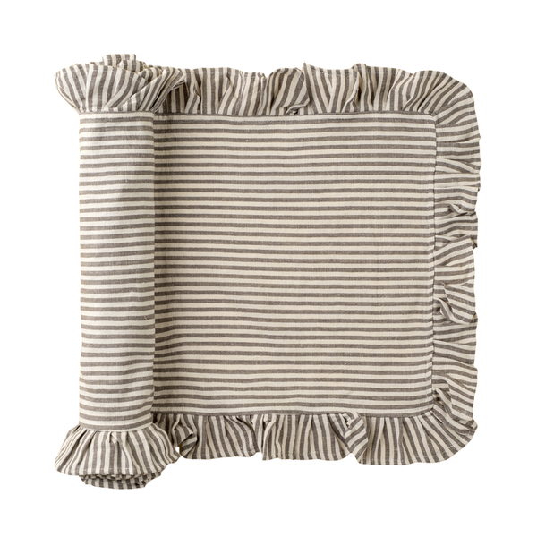 Ruffle Narrow Stripe Table Runner - Grey (112"L)