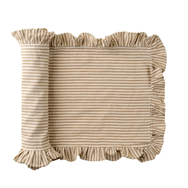 Ruffle Narrow Stripe Table Runner - Beige (112"L)