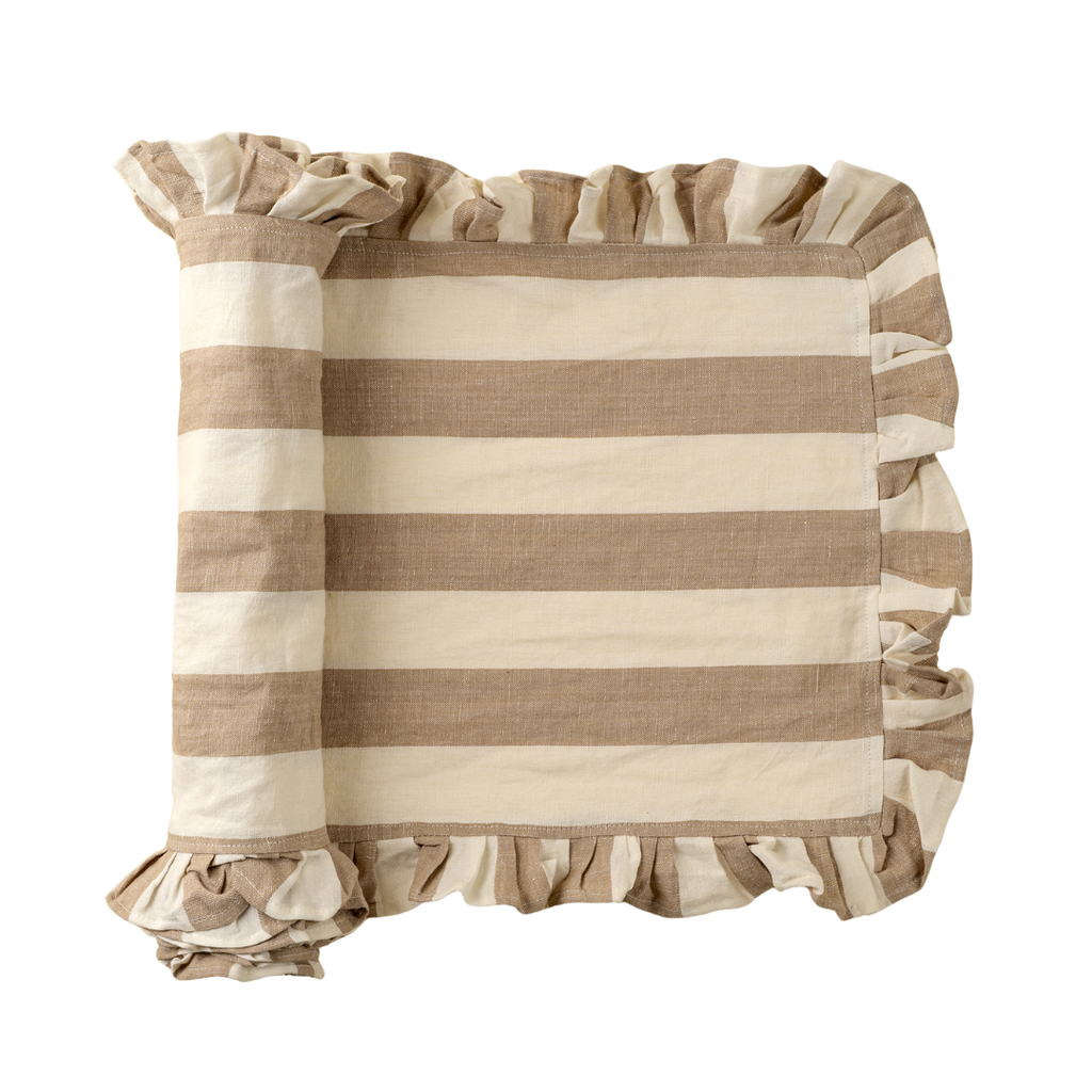 Ruffle Wide Stripe Table Runner - Beige (112"L)