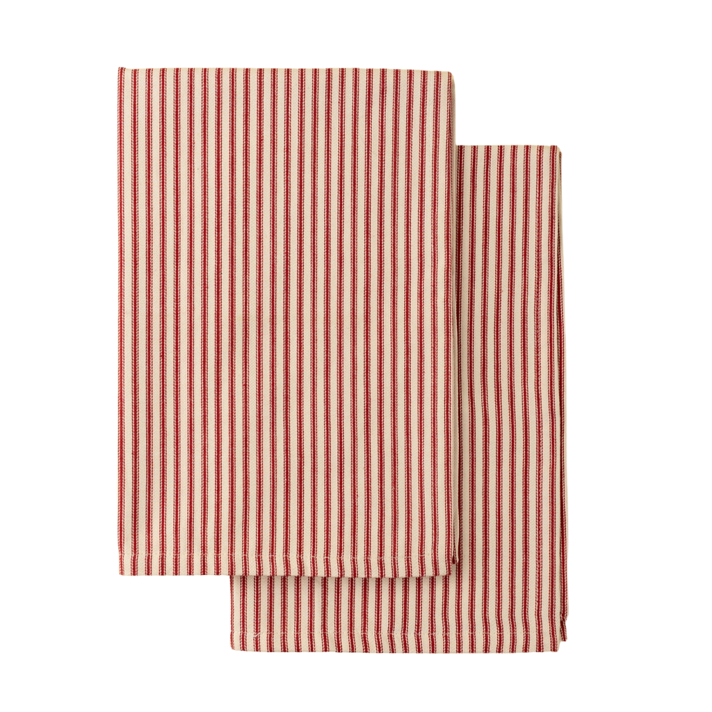 Ticking Stripe Tea Towel - Red (Sold Individually)