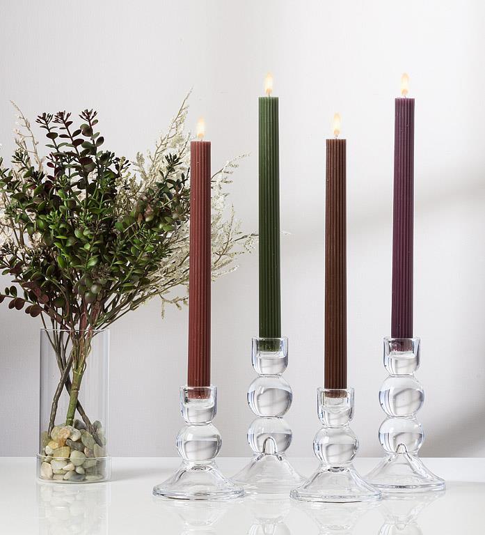 Pair of Fluted Taper Candles - 9.5" (Six Colours Available)