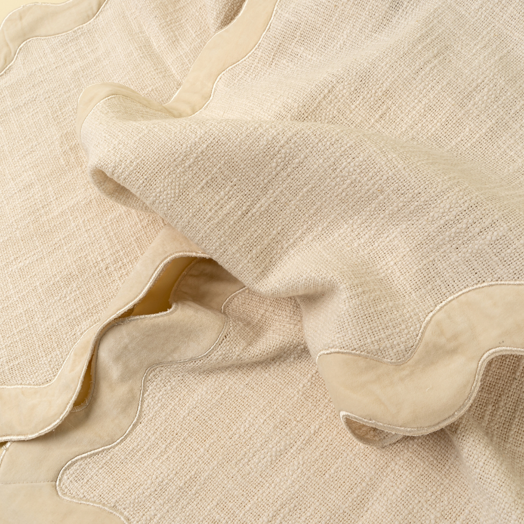 Velvet Scalloped Table Runner - Ivory (108"L)