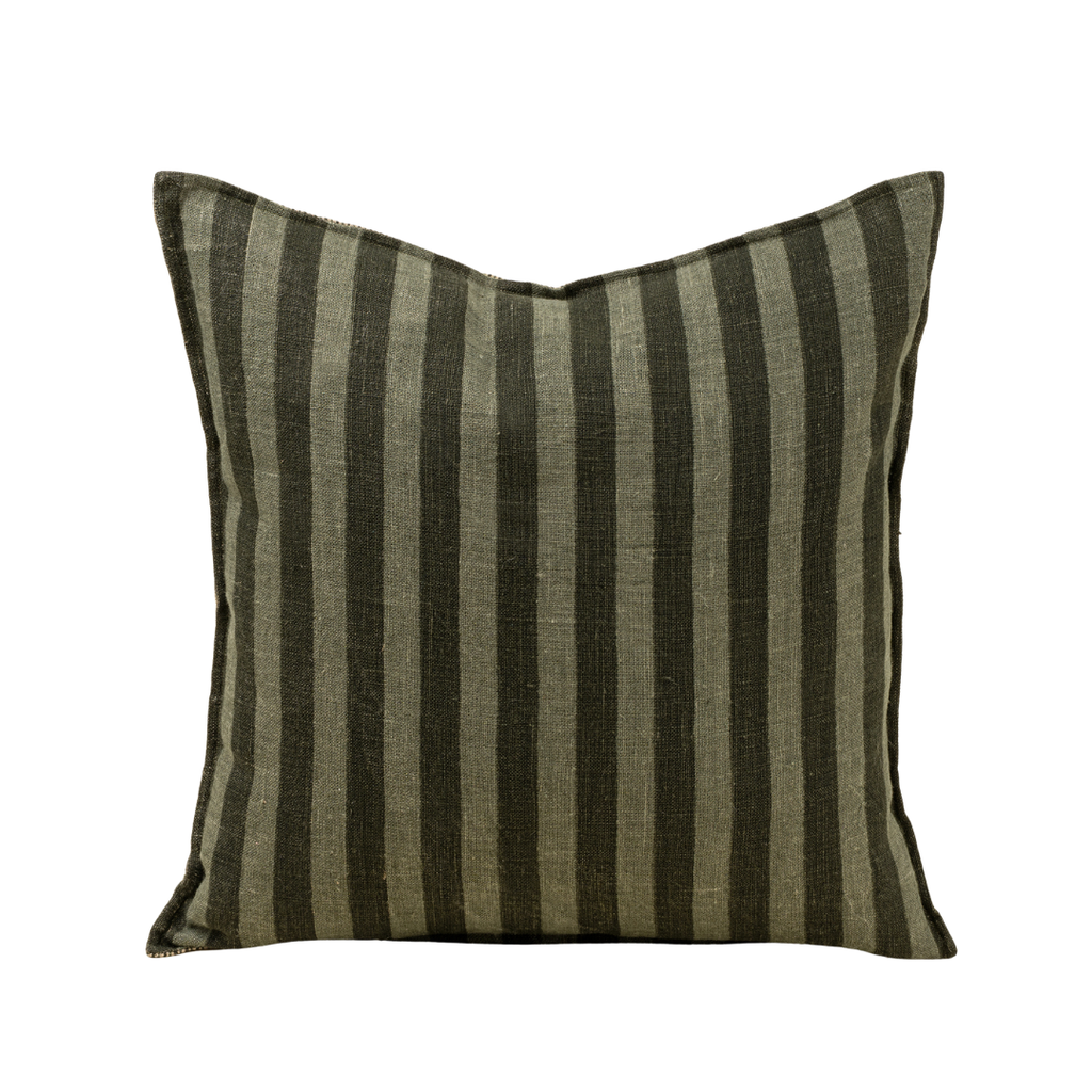 Striped Reversible Linen Pillow - Sage (Two Sizes Available)