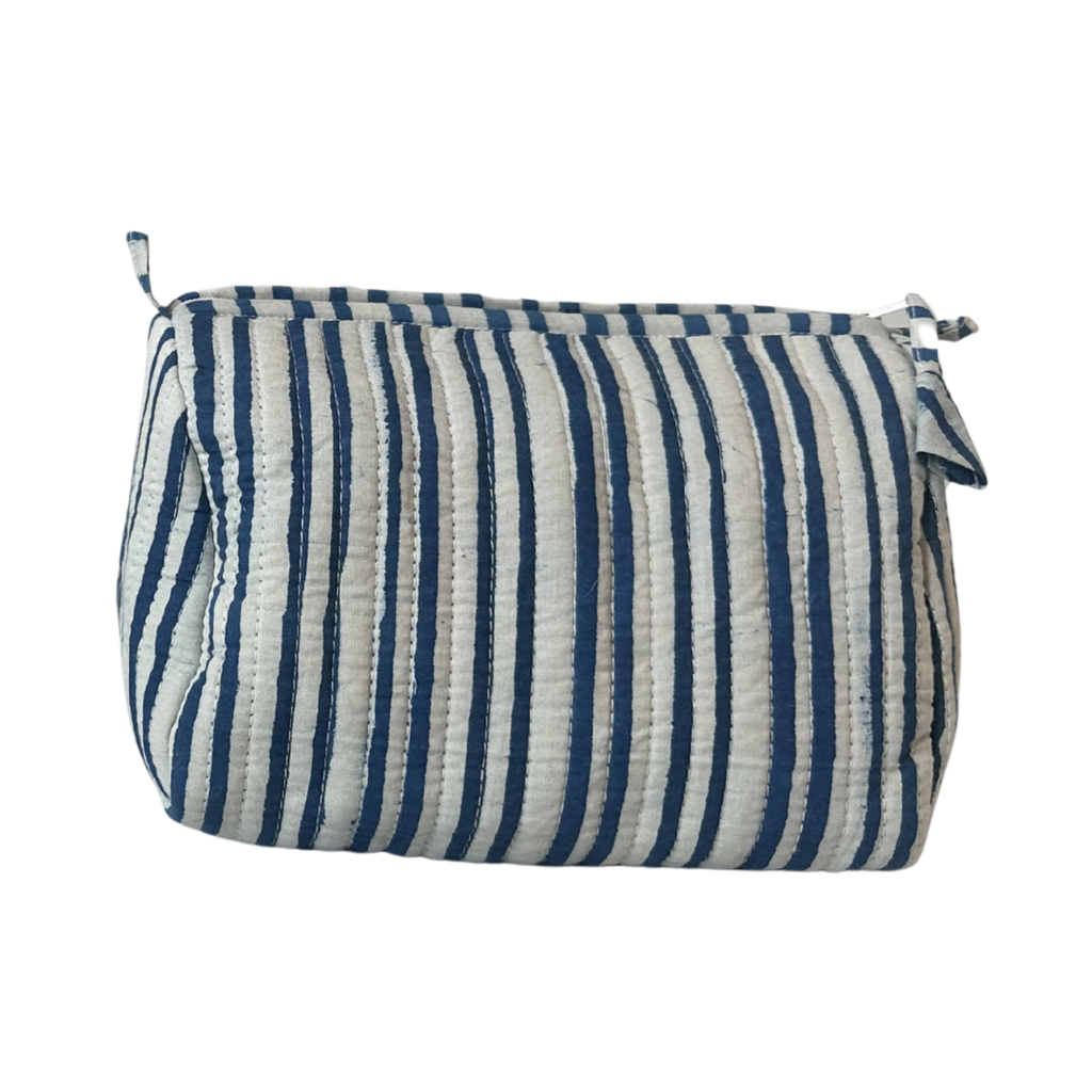 Block Print Pouch - Blue Stripe (Two Sizes Available)