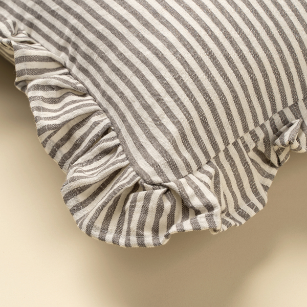 Ruffle Narrow Stripe Pillow - Grey (20" x 20")
