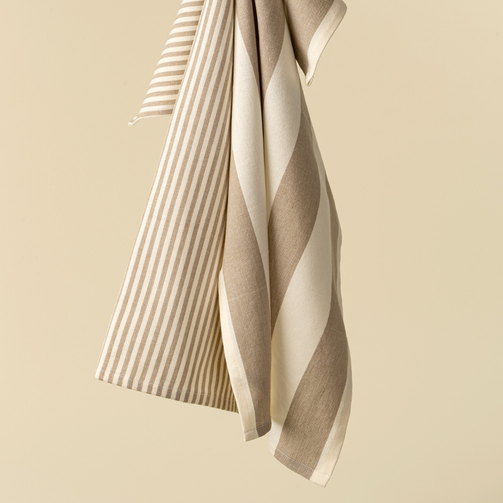 Hampton Stripe Tea Towels - Stone (Two Styles Available)
