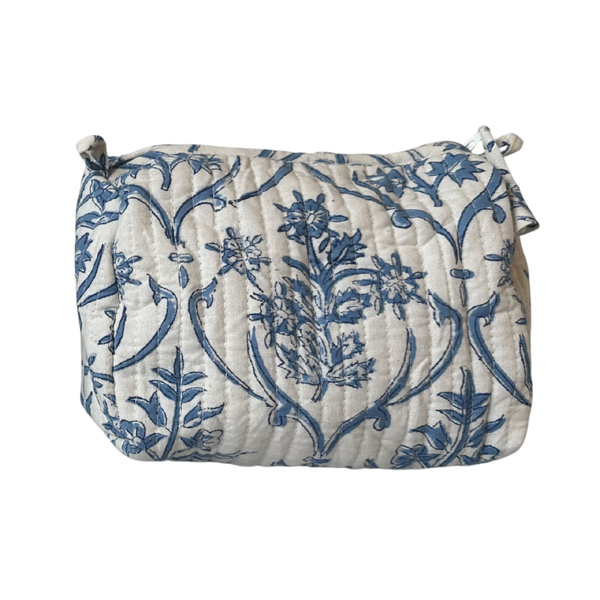 Block Print Pouch - Light Blue Floral (Two Sizes Available)